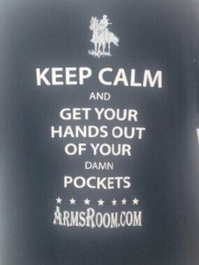 Arms Room T Shirt Mens XL Keep Calm Hands Out Pockets Graphic Tee